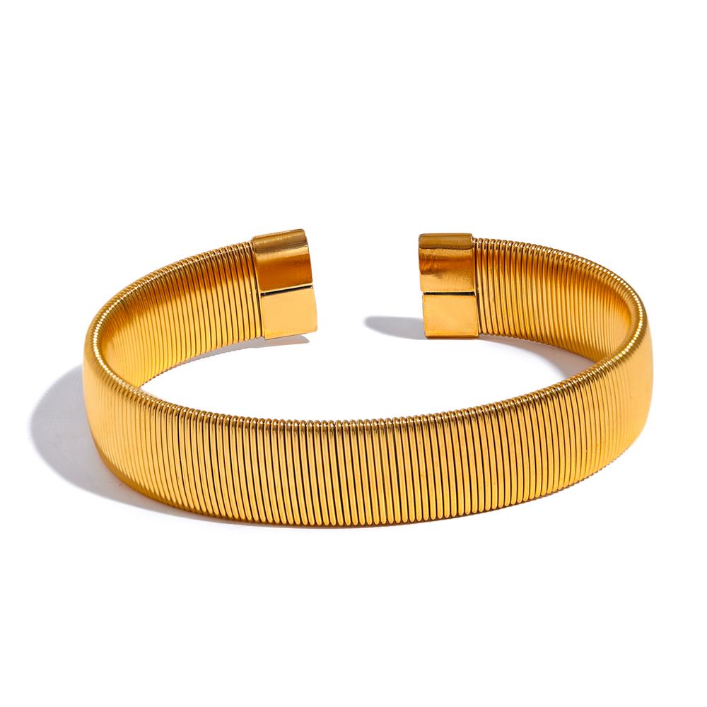 

Yhpup 13mm Wide Waterproof Stainless Steel Metal Texture Open Cuff Bracelet Bangle Personalized Women Jewelry Bijoux Gala Gift