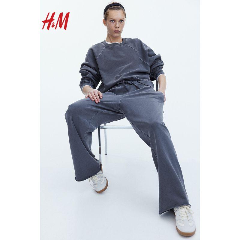 

HM Женская одежда Спортивные штаны 2025 Лето Новые Повседневные Хлопковые Спортивные Брюки с Эластичной Талией и Широкими Штанинами 1264797 Dark gray 170/88(L)