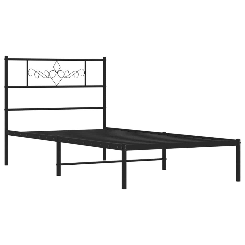 Metal Bed Frame with Headboard Black 90x200 cm