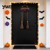 Creative Witch Broom Silhouette Halloween Parking Sign with 3 Pcs Wooden Witches Brooms, Hocus Pocus Seasonal Home Wall Ornament Themed Hanging