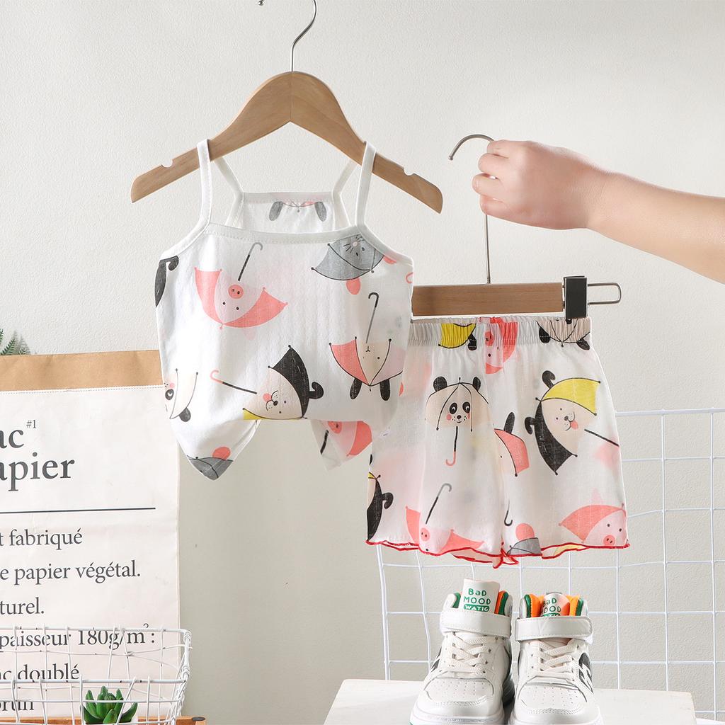 New Kids Tops+shorts Set Summer Thin Baby Cotton Vest Sleeveless Loungewear Set for Girls Suit
