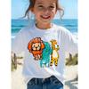 European Sizes Girls' Fun Zoo-Themed Short-Sleeve T-Shirt with Adorable Cartoon Lion, Elephant, and Giraffe Prints. Available In Multiple Colors