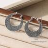 Ethnic Style Vintage Carving Silvery Plated Circle Hoop Earrings For Women Daily Vocation Fashion Metal Earrings Jewelry