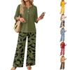 Women's Casual Printed 2 Piece Outfit with 3/4 Sleeve Button Top and Wide Leg Pants Set