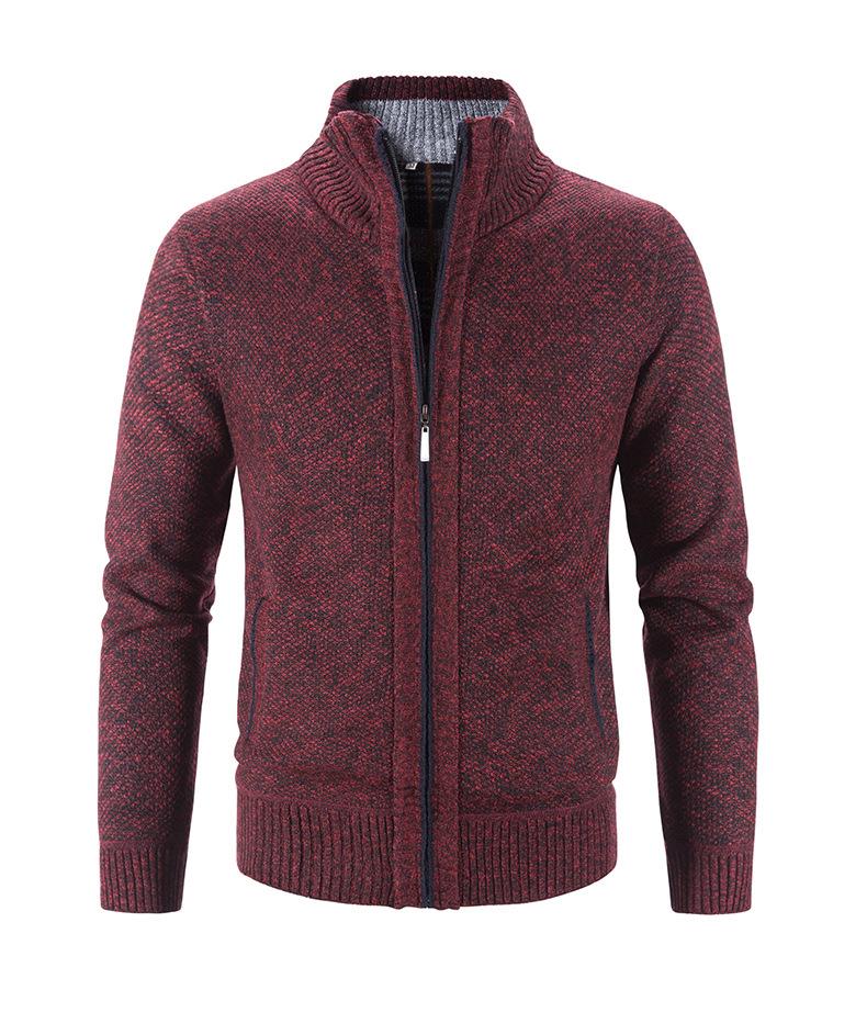 2024 Men's Autumn/Winter Stand-Up Collar Fleece-Lined Cardigan Sweater