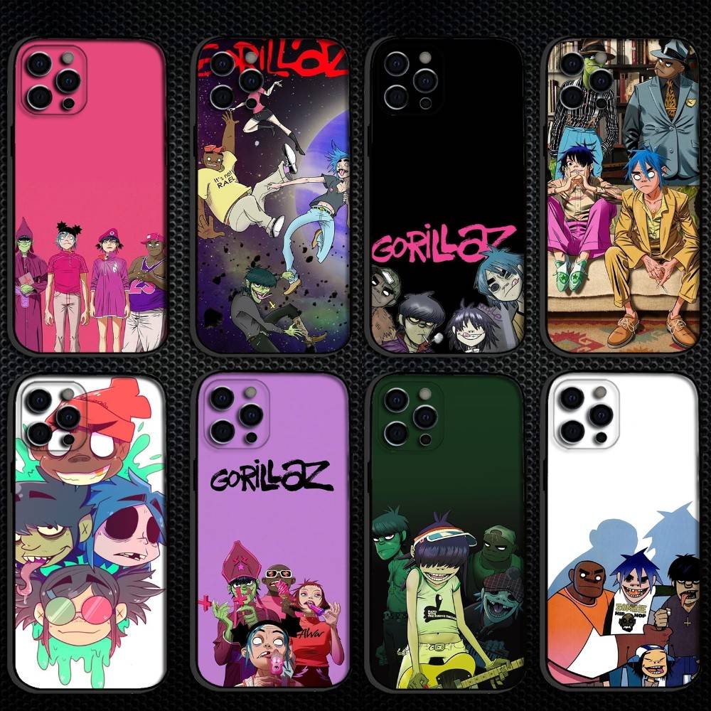 Gorillaz Anime Phone Case For iPhone 16,15,14,13,12,11 Plus,Pro Max, Soft Silicone Black Cover