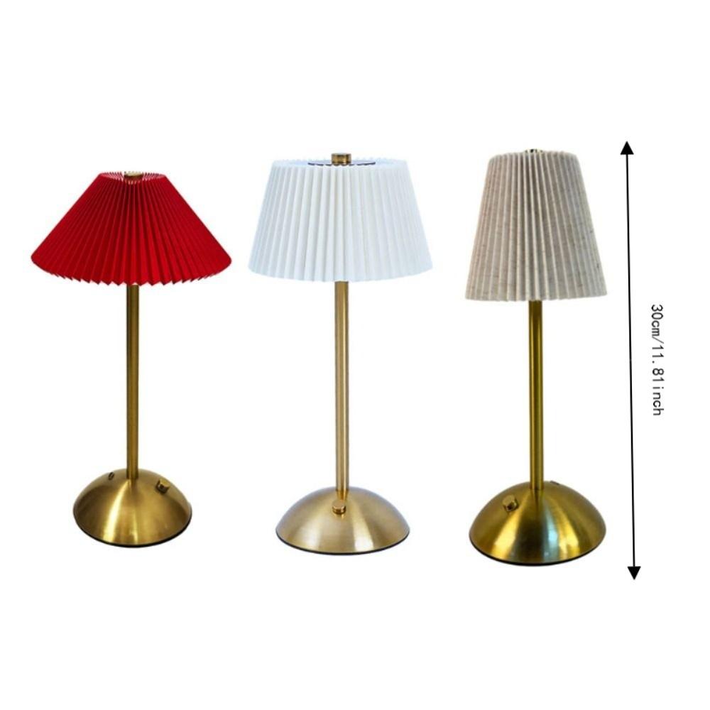 Metal Base Pleated Desk Lamp Fabric Shade Dimmable Touch Bedside Lamp USB Charging 3 Color Lights LED Night Light Bedroom