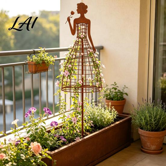 Decorative Garden Stake for Plants Vintage Metal Lady Trellis Iron Girl Shaped Plant Support Stake Outdoor Artistic Sculpture Climbing Flower