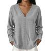Women's Fashion Color Lace V-Neck Long Sleeve Loose Fit Blouse