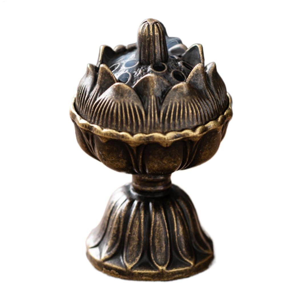 Lotus Flower Incense Burner Buddhism Buddha Holder Brass Mini Sandalwood Censer Metal Craft Home Decoration