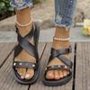 Fashion Women Flat Buckle Sandals Summer New Fashion Light Non Slip Flat Rivet Sandals Woman Comfort Soft Sole Casual Shoes Plus Size 42