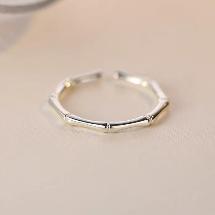 Sterling Silver Bamboo Joint Women's Pinky & Index Finger Ring - Simple Luxury, Niche Design, Adjustable Plain Band.