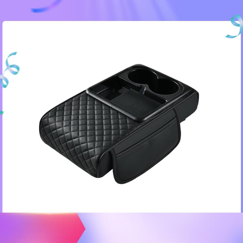 Car Arm Rest Cover Pad Fast Wireless Charging Arm Rest Cover for Car Artificial Leather Elbow Rest with Side Pocket and Cup CN