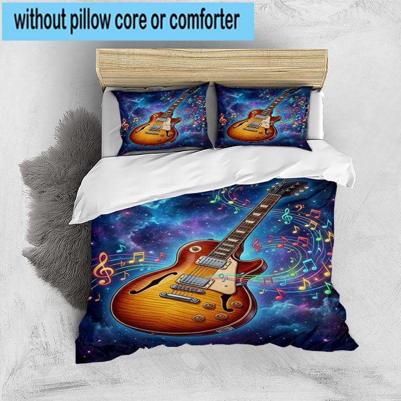 Neon Guitar Melody 3pcs Bedding,Including 1pc Duvet Cover And 2pcs Pillowcases Perfect for Christmas,Ideal for Bedroom, Dormitory
