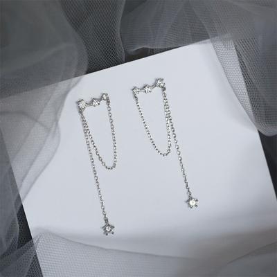 Nuovo orecchino a goccia con ciondolo a forma di perlina di cristallo e catena lunga in argento sterling 925, per donne e ragazze, gioielli da sposa Eh630