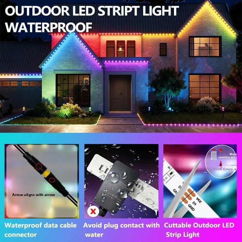 Tira de luces LED RGB inteligente con control por Bluetooth y sincronización de música para exterior