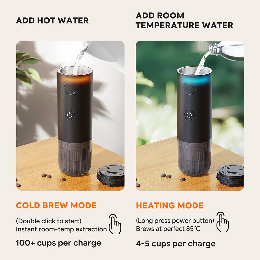 [i Cafilas][2604] Wireless Electric Portable Electric Espresso Machine Travel Coffee Maker for Camping Car Self-Heating With Ground Coffee & Capsule