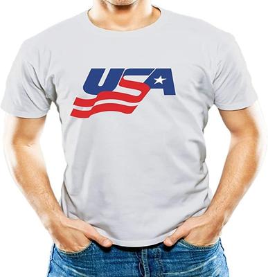Men's USA Hockey T Shirt Graphic Top Printed Tee Grey