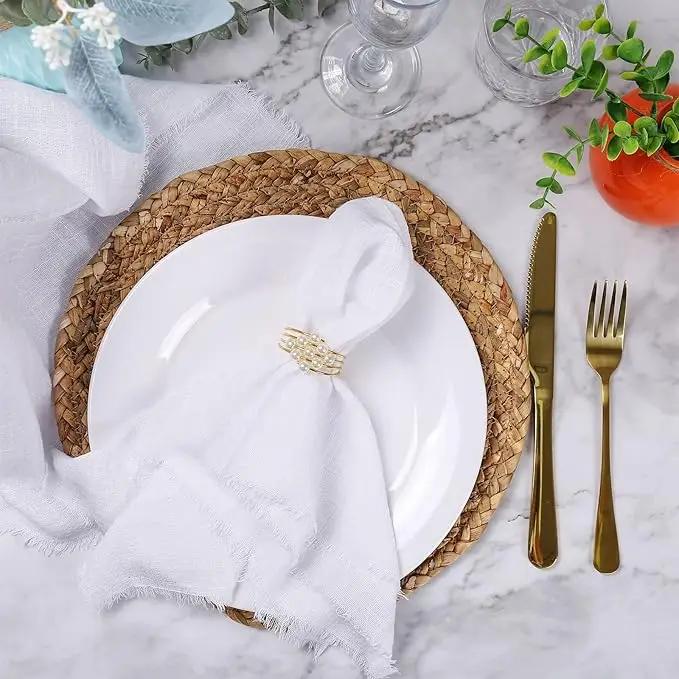 50PCS Wholesale Gauze Cotton Napkin 32x32cm Baby Blue Tea Towel Reusable Wedding Party Christmas Table Decor Burrs Napkins