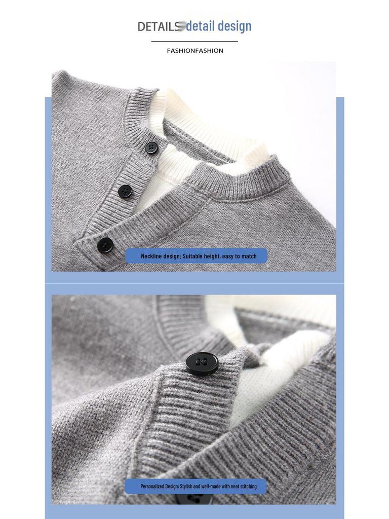 2025 Autumn/Winter Youth Fashion Casual Button-up Knit Sweater