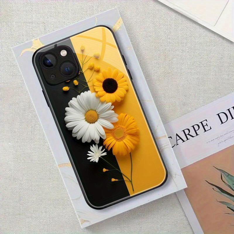 Cute Sunflower Pattern Tempered Glass Phone Case For iPhone 17 16 15 14 13 12 11 Pro Max 17Air 16E 7 8 Plus XR XS X Cover