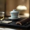 80ML High End Azure Ru Kiln Ceramic Gaiwan Elegant Three Talent Hand Grip Tea Tureen Tea Maker Cover Bowl For Tea Ornaments Gift