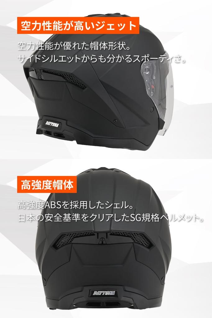 Daytona Jet Motorcycle SG Sport Inner Size L 61069 Helmet, Standard, High-Strength ABS, Design, Visor/Speaker Holes, Black, DN-006SJ, (59-60cm),