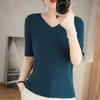 Women's Sweater Spring Summer Short Sleeve V-neck Knit Shirt Casual Korean Pullovers Stripe Bottoming Shirt Slim Fit Jumpers