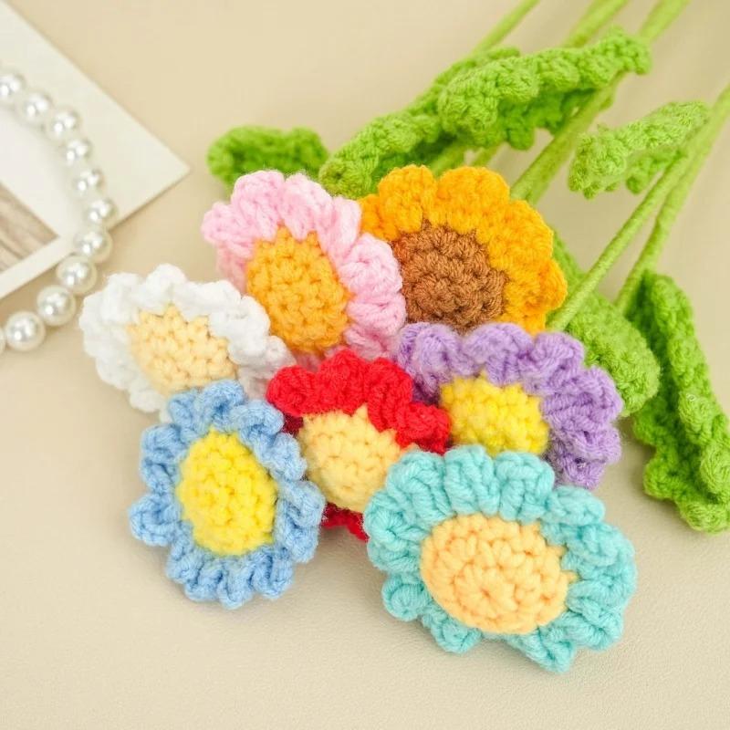 6pcs Chamomile daisies hand-knitted flowers weaving goddess festival woolen bouquet artificial flowers