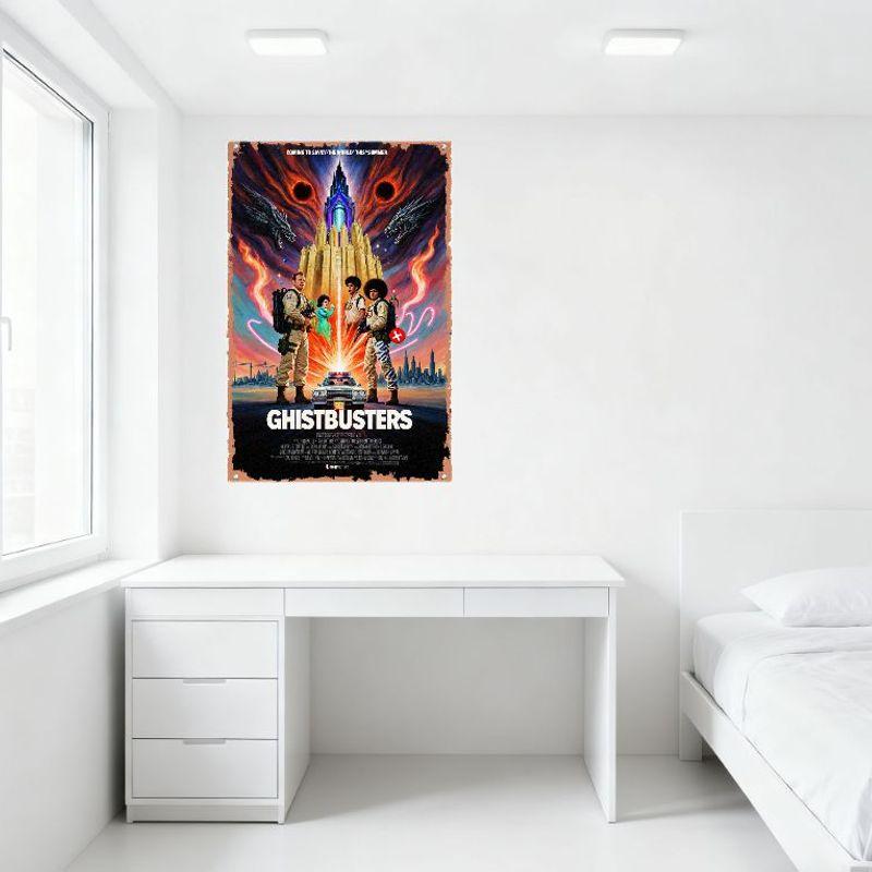 Ghostbusters Vintage Sliten Filmaffisch Metallplåtskylt - Slott, Ecto-1, Spökvarelser Väggdekor för Hem/Bar/Café Man C