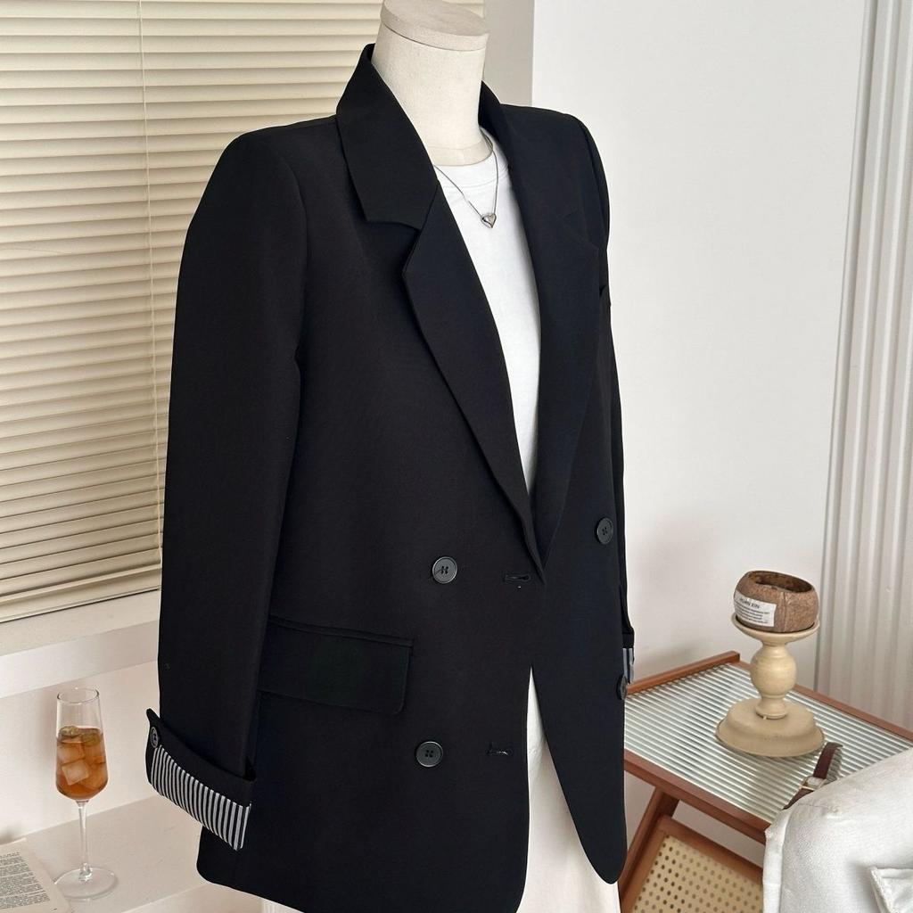 Dámské elegantní sako Korejský styl Volný střih Ležérní blejzr Design s prošívanými manžetami Novinka