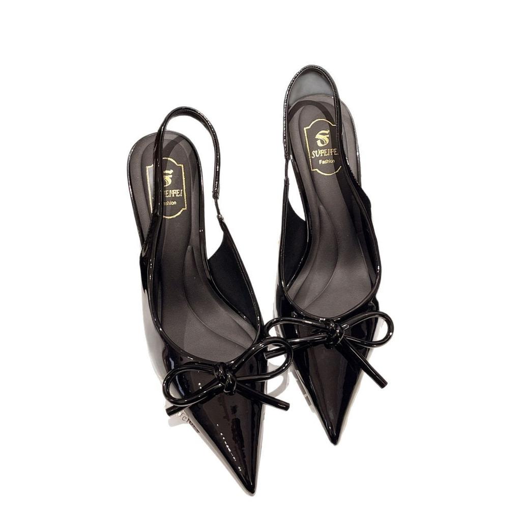 Nowa modna torebka z kokardą, sandały na głowę, wiosna i jesień, celebrycki temperament, szpilki, szpiczaste, puste, pojedyncze buty, damskie, 2025