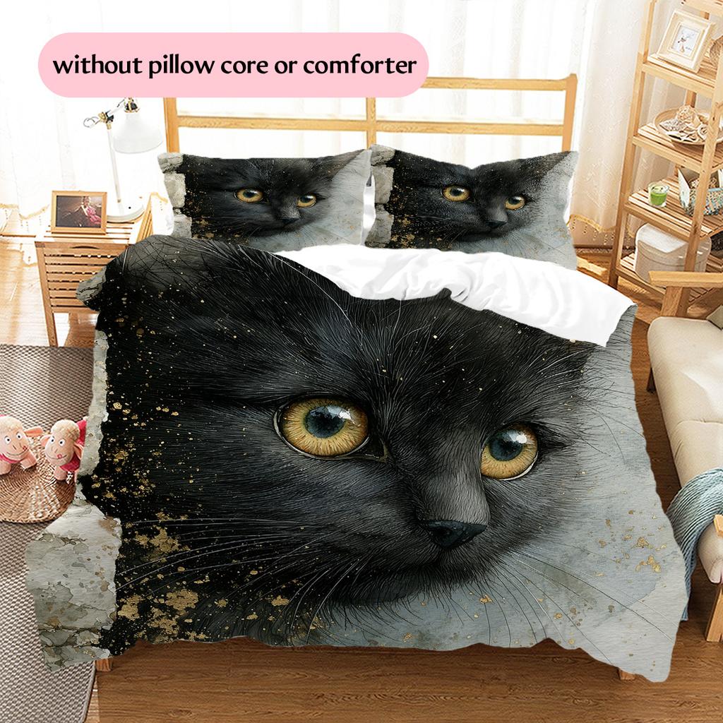 Black Cat Pattern Bedding Quilt Set  Home Decoration  Gift (1 * Duvet Cover + 2 * Pillowcase  Without Core)