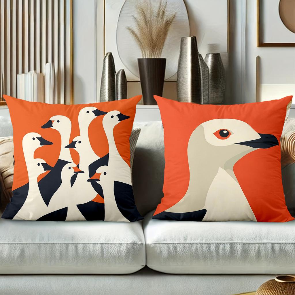 Stylish Bird Pattern Orange Cushion Covers for Home Polyester Pillowcase, Sofa Decorative Cushion Cov Headboard Pillow