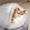 Weiches Plüsch-Haustierbett mit Bezug, rundes Katzenbett, Haustiermatratze, warme Katze/Hund, 2-in-1-Schlafnest, Höhle für kleine Hunde