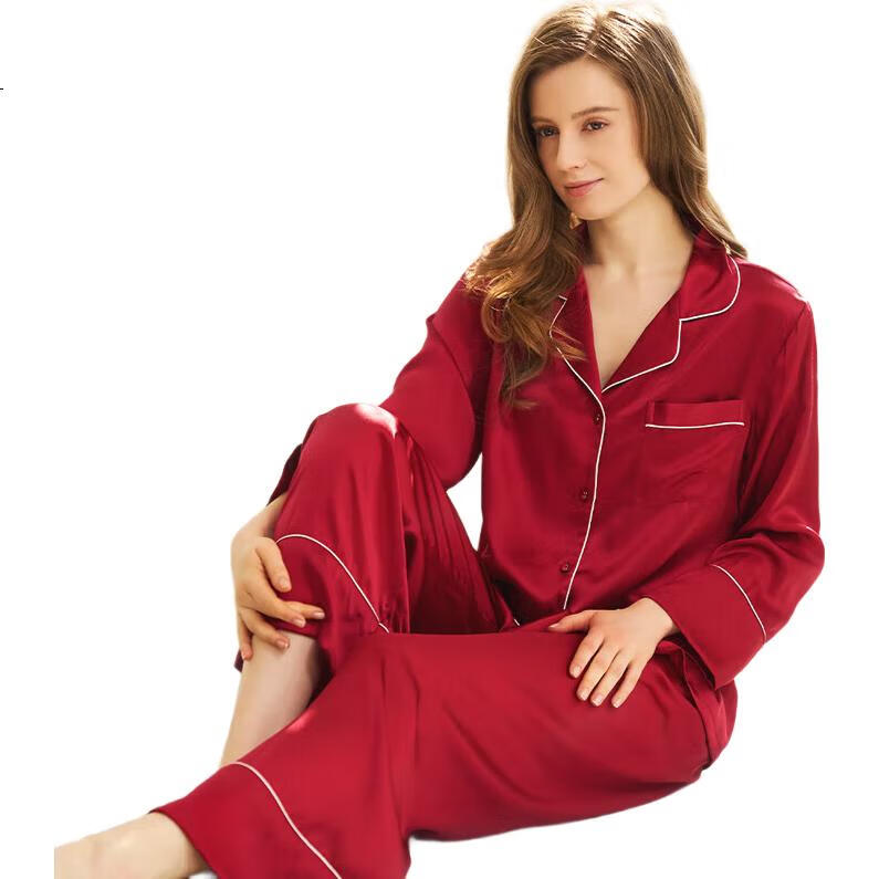 Sijie Silk Pajamas for Women, 100% Mulberry Silk, Simple Solid Color, Couple's Casual Loungewear, Silk Set, Holiday Gift