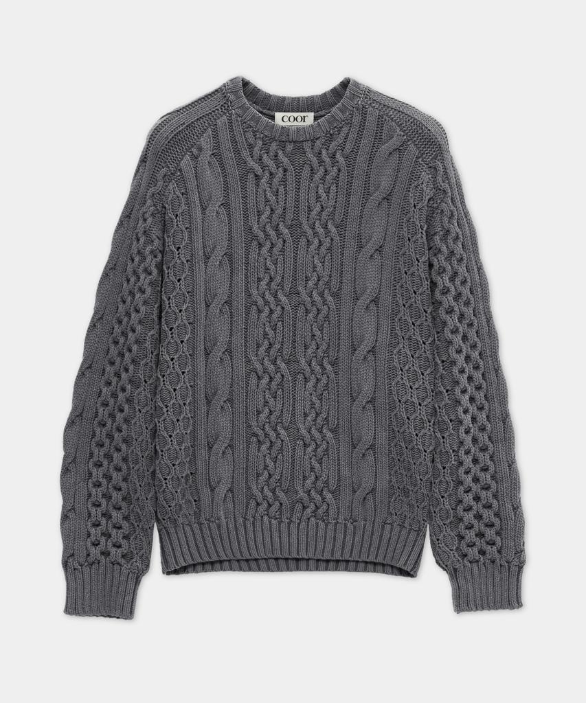 Kueo Cable Mixed Dyed Crewneck Sweater (Washed Charcoal Grey)