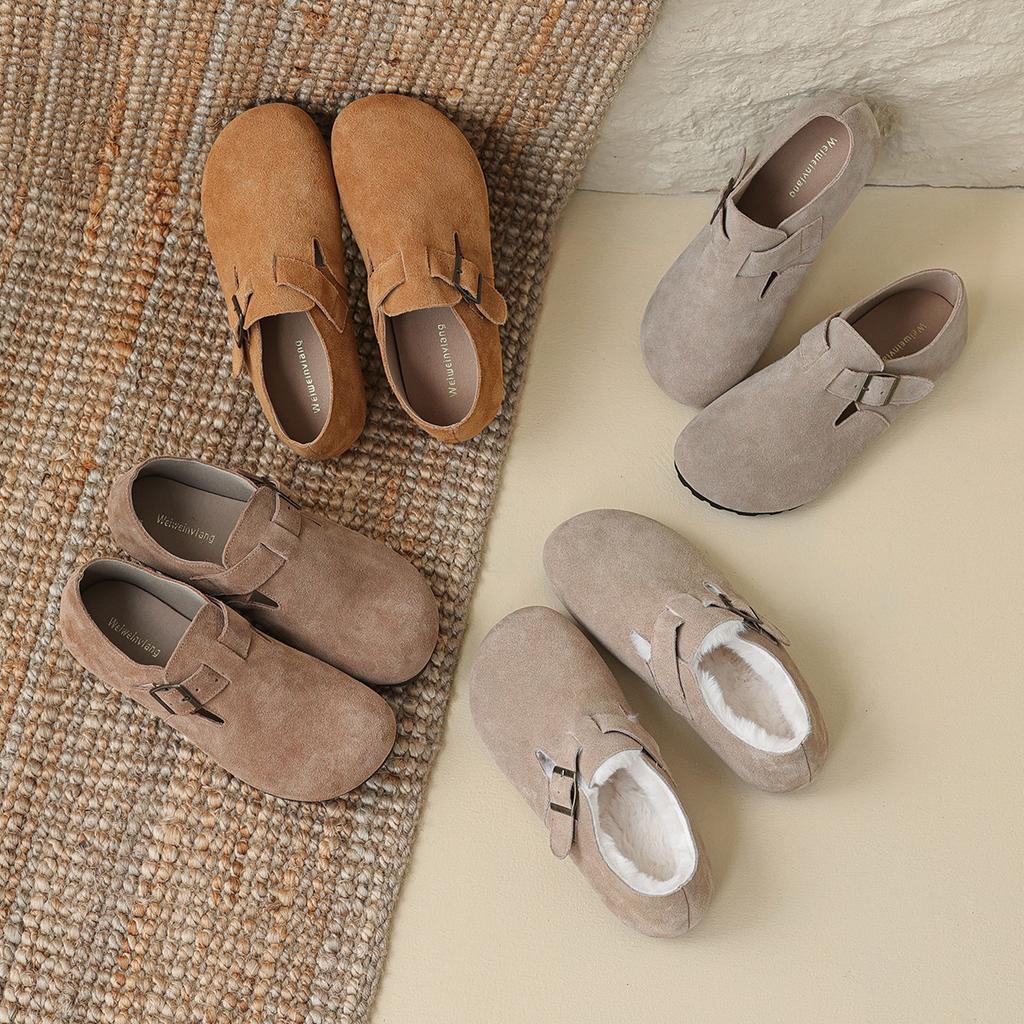 Leather half slippers women's autumn retro cork platform bag head drag large size women's shoes
