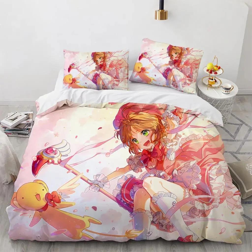 Anime Cardcaptor Sakura Bedding Set,Duvet Cover Comforter Bed Set Quilt Cover Pillowcase,King Queen Twin Size Boys Girls Adults
