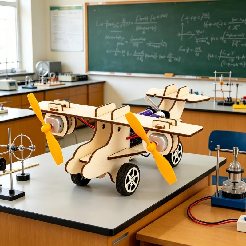 Assembly Wooden Double Engine Aircraft Model Toy Aerodynamics Experiment Demonstration Tool for Classroom Teaching