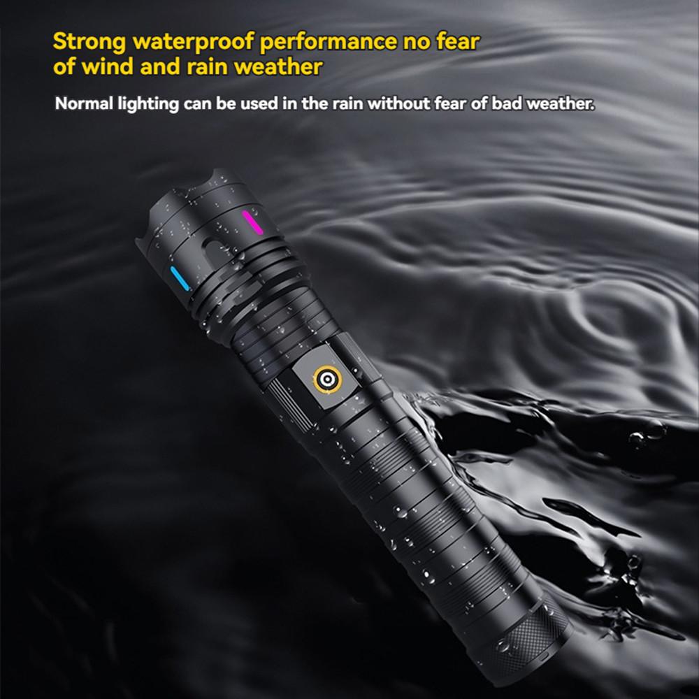 High Power Spotlight Long Range LED Flashlight Type-C Rechargeable Telescopic Zoom Focusing Super Bright Tactical Lamp