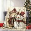 Weihnachtsdecke im Glam-Stil mit Schneemann und Teddybär - Weiches Strickpolyester, Maschinenwaschbar