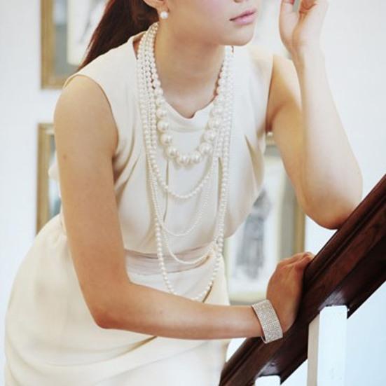 Tröja Halsband Imitation Pärlor Flerlager Kvinnor Överdrivna pärlhalsband för bröllop