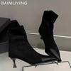 Leopard Suede Women Ankle Boots Pointed Toe Mid Heels Sexy Shoes Winter Fashion Chelsea Boots  Trend Pumps Goth Botas Mujer