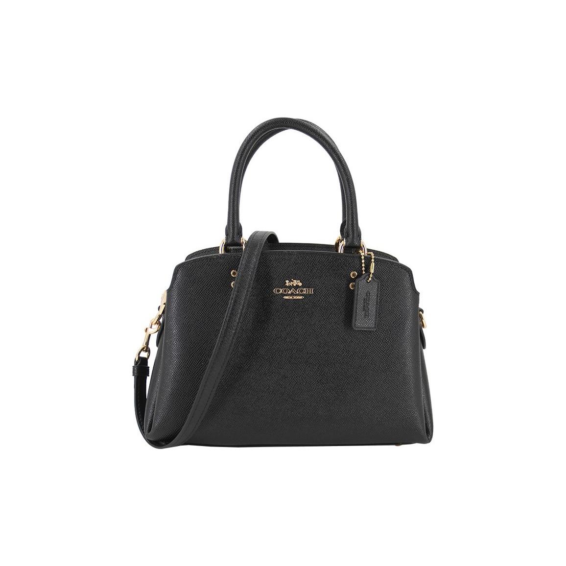 Coach Men's Gold Lillie 26 Logo Solid Color Detachable Shoulder Strap Crossgrain Leather Laptop Briefcase Shoulder Crossbody Handbag Small 91146-Imblk