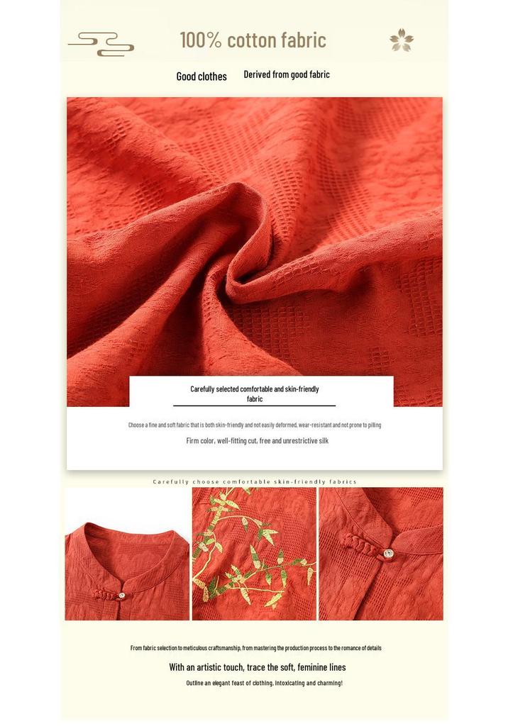 Women's Summer Cotton-Linen Set: 3/4 Sleeve Top & Two-Piece Outfit for Middle-Aged & Elderly