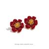 Orecchini Retrò Stile Cinese Fiore di Prugno: Raffinati Orecchini Rossi Fioriti Sbiancanti con Clip a Piastrina Bobina Zanzare per Autunno/Inverno.