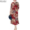 ZANZEA Women Casual Round Neck 3/4 Sleeve Loose Print Dress