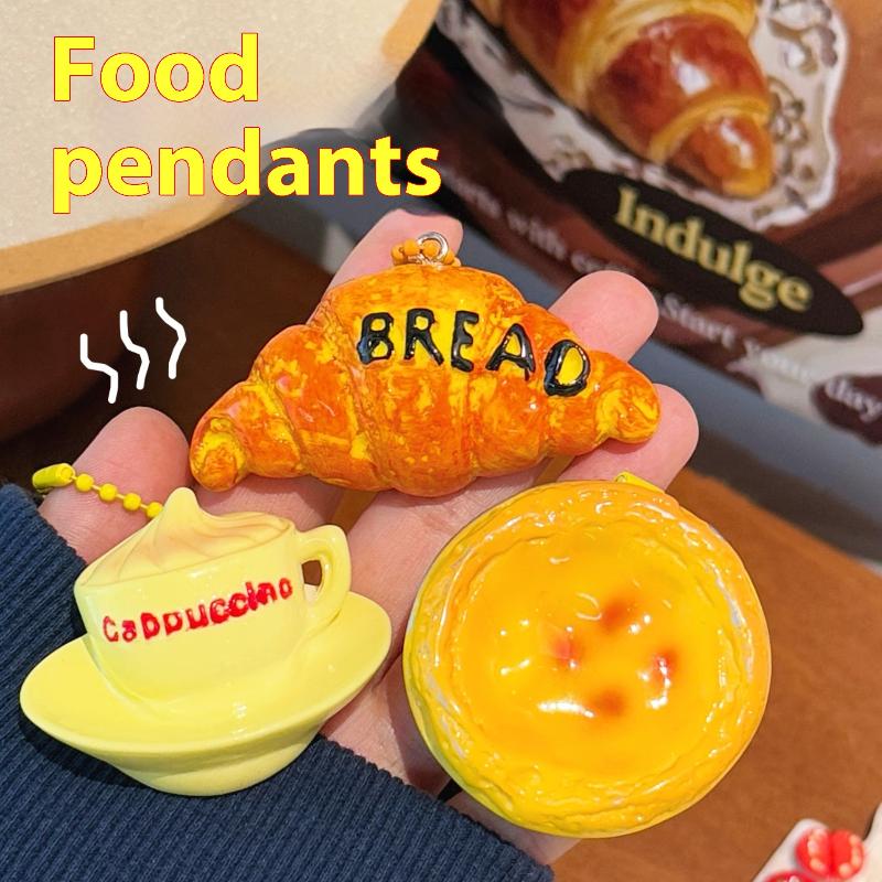 Porte-clés Pendentif Nourriture Mignonne Dessin Animé Kawaii Créatif Drôle Œuf au Chocolat Pain Accessoires Pendentifs Sac à Dos Cadeaux