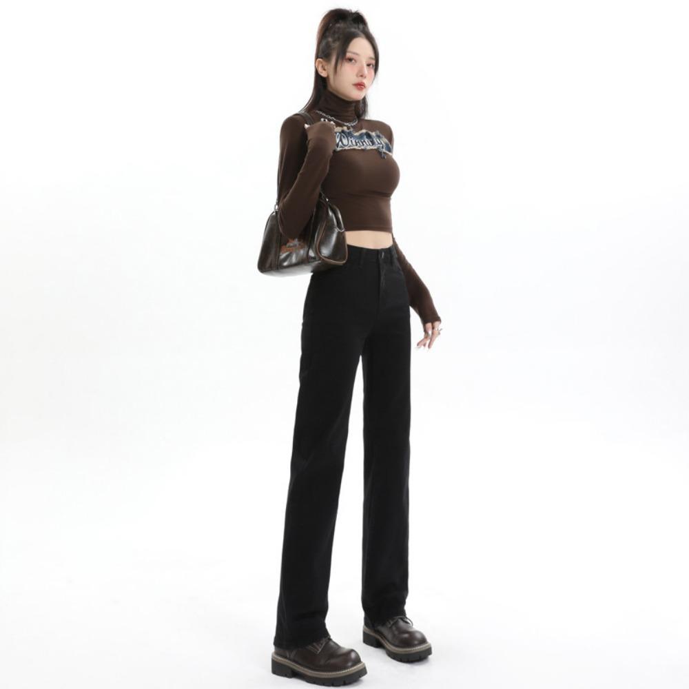 Simple Korean version of high-waisted straight-leg jeans for women's 2025 new tall and thin versatile floor-mopping jeans